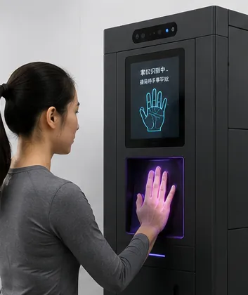 Palm vein smart locker with palm scanner and touchscreen